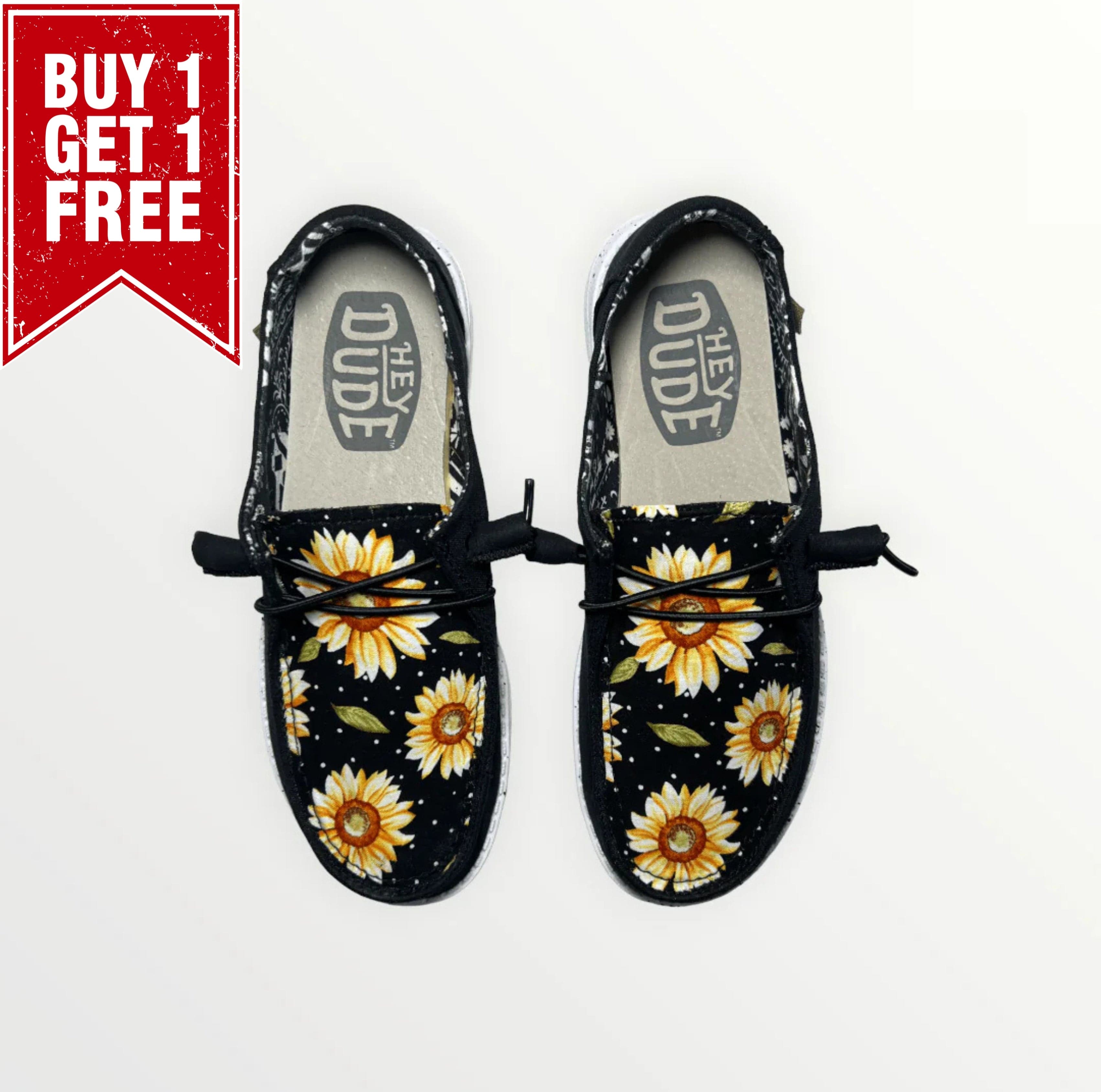 Black cow print hotsell sunflowers sun flowers summer Custom Hey dude shoes Dudes FREE SHIP country farm cowhide cows cowgirl